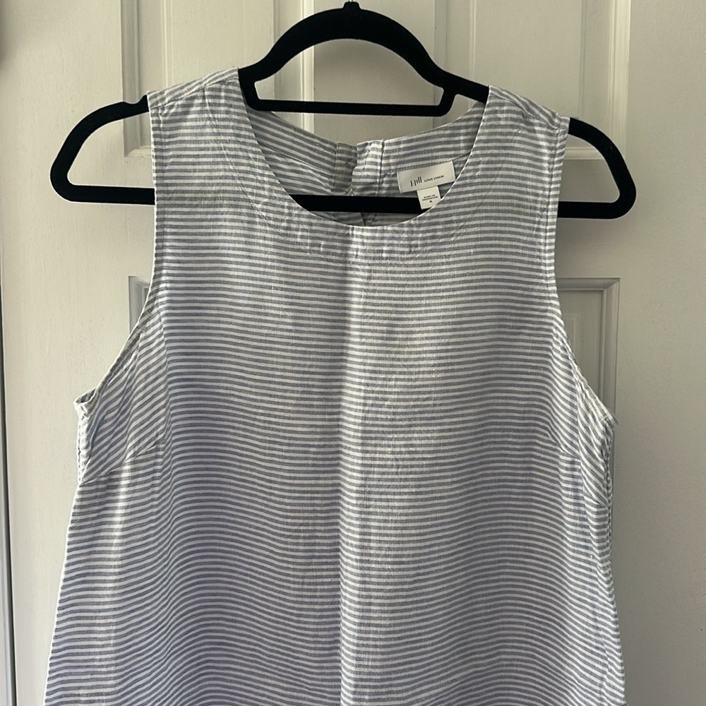J. Jill Gray Sheath Linen Midi Dress Sleeveless Crew Neck - Picture 3 of 5